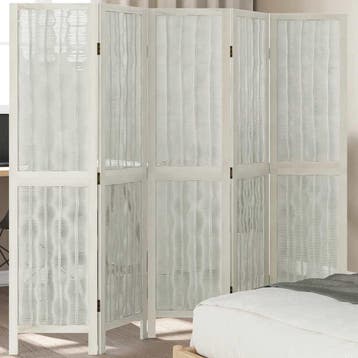 vidaXL Kamerscherm met 5 panelen massief paulowniahout wit, Verzenden