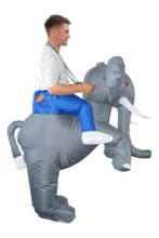 KIMU® Opblaas Kostuum Zittend Op Olifant Opblaasbaar Pak Oli, Ophalen of Verzenden, Nieuw