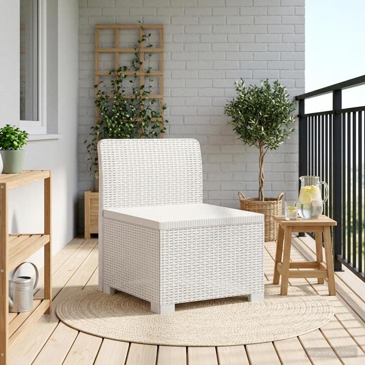vidaXL Eén-zits Tuin Sofa Rieten Look PP Wit, Tuin en Terras, Tuinsets en Loungesets, Nieuw, Verzenden