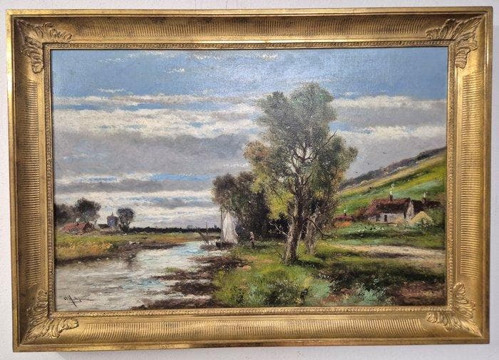 Abraham Hulk Junior (1851-1922) - Landschap met rivier, Antiquités & Art, Art | Peinture | Classique