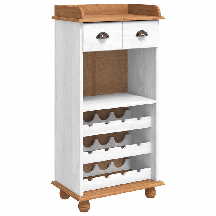 vidaXL Wijnkast ASKIM Wit met Honing Top 57 x 37 x 114 cm, Huis en Inrichting, Woonaccessoires | Wijnrekken, Nieuw, Verzenden