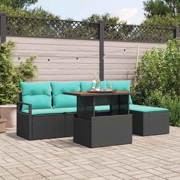 vidaXL Tuin Eettafel Set met kussen 6 pcs Zwart en, Verzenden