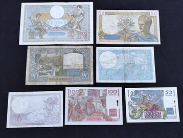 Frankrijk. - 7 Banknotes - various dates (Zonder