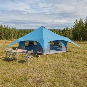 vidaXL Familietent 18-persoons Blauw 185T Polyester met PU, Caravans en Kamperen, Verzenden, Nieuw