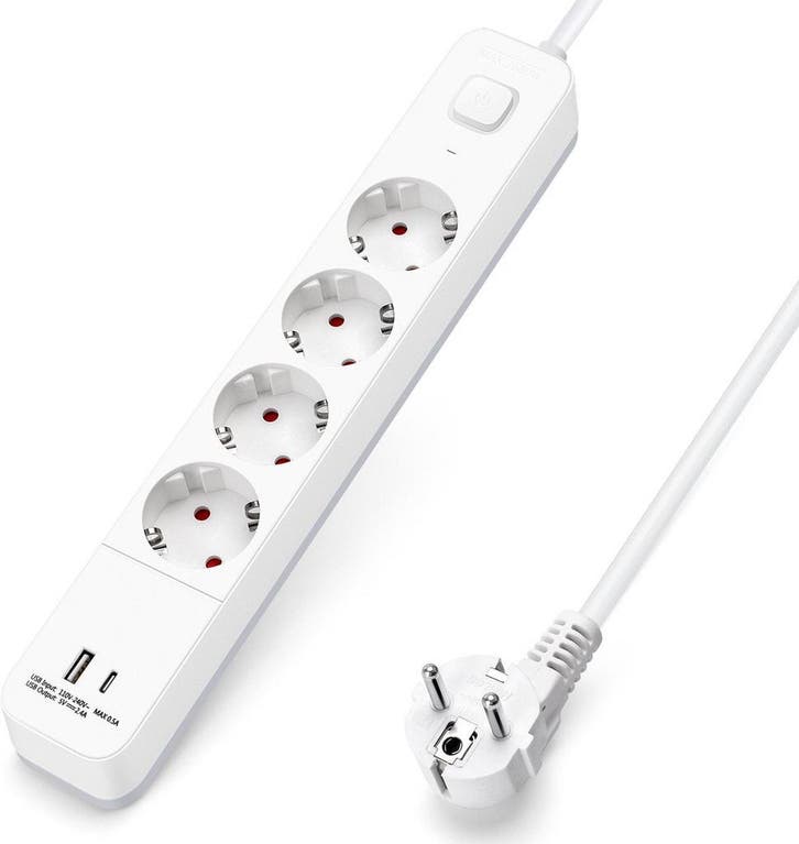 Stekkerdoos met USB - Verlengsnoer - Verlengkabel - 5M - Wit, Auto-onderdelen, Elektronica en Kabels, Nieuw, Verzenden