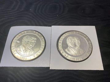 Spanje. Juan Carlos I. 2000 Pesetas 1991 (2 monedas) (Zonder