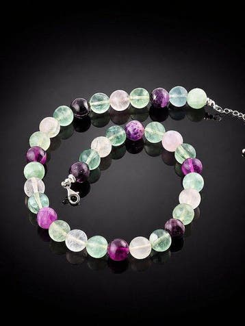 Natuurlijke fluoriet-ketting - 925 Sterling Zilver - ronde