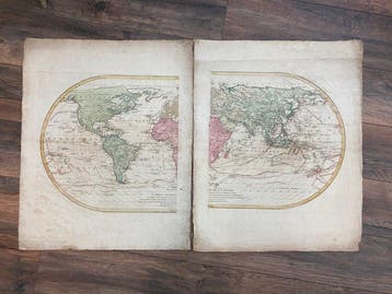 große kolorierte Weltkarte - wereld; Gebrüder Lotter - James