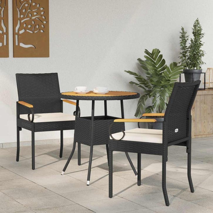 vidaXL Tuinstoelen 2 pcs Zwart en Crème Wit Poly Rattan en, Tuin en Terras, Tuinstoelen, Nieuw, Verzenden