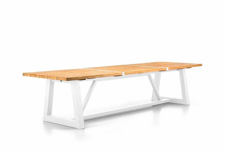 Suns Ovada tuintafel wit frame met teak blad 220 x 100 cm, Jardin & Terrasse, Ensembles de jardin
