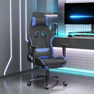 vidaXL Massage gamestoel met voetensteun stof zwart en blauw, Verzenden, Nieuw