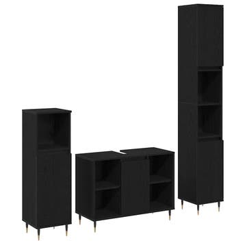 vidaXL Badkamermeubel Set 3 st Zwart Eiken 30 x 30 x 180 cm, Huis en Inrichting, Badkamer | Badkamermeubels, Verzenden, Nieuw