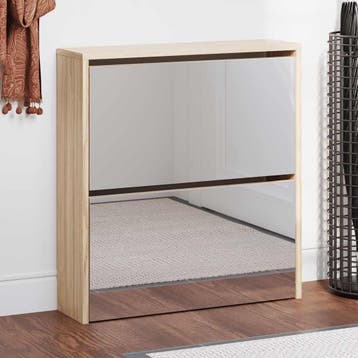 vidaXL Schoenenkast tweelaags met spiegel 63x17x67 cm eiken, Verzenden, Nieuw