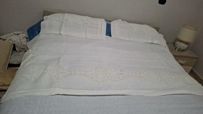 Drap de lit - 330 cm - 270 cm - Draps pour lit simple, Antiek en Kunst, Antiek | Tapijten, Tafelkleden en Textiel