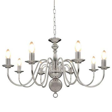 Lustre 8 branches argent 80cm - Retour client - 34% de re..., Huis en Inrichting, Verzenden, Nieuw