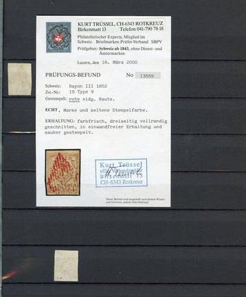 Zwitserland 1852 - Zwitserland – Rayon III – 2 zegels met, Gestempeld