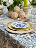 Tafelkleed toile de Jouy blauw en wit voor ruime tafels. -