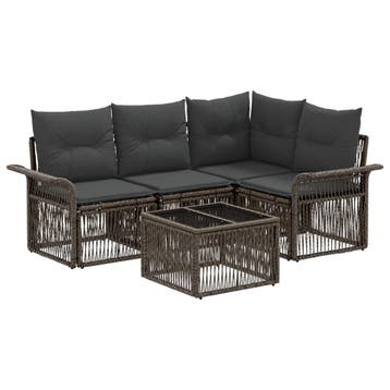 vidaXL Tuinbank Set 5 pcs Grijs poly rattan, Verzenden