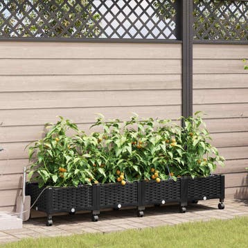vidaXL Tuin Plantenbak met Irrigatie en Wielen 4 st Zwart PP, Verzenden