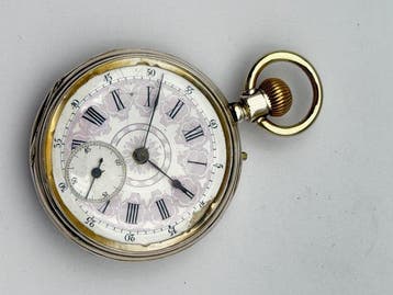 remontoire - pocket watch silver vintage porcelain -, Nieuw