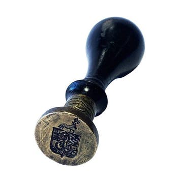 Antique Heraldic Brass and Wood Sealing Wax Stamp / Signet