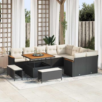 vidaXL Tuinbank Set 12 st Zwart poly rattan, Verzenden, Nieuw
