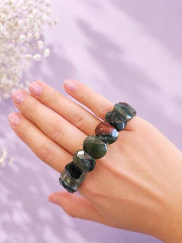 Bracelet mosaïque forestier – bracelet élastique en pierres