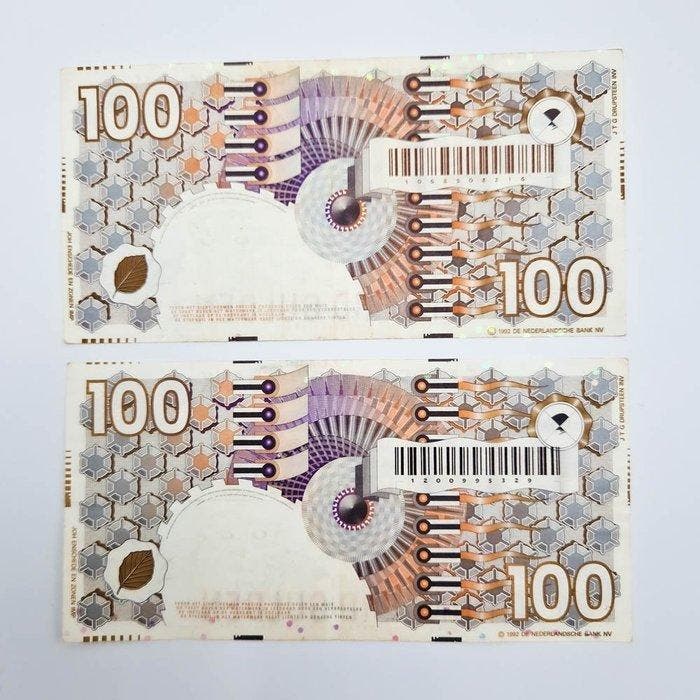 Nederland. - 2 x 100 Gulden - 1992 - PL105 (Zonder, Postzegels en Munten, Bankbiljetten | Europa | Niet-Eurobiljetten
