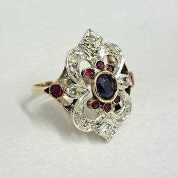 Zonder minimumprijs - Ring - 9 kt. Geel goud, Zilver -, Nieuw