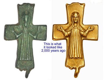 Byzantijns Brons, -Indrukwekkend kruis met het beeld van