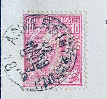 België 1880/1889 - België 10+10+5 cent perfin × 2 envelop PD