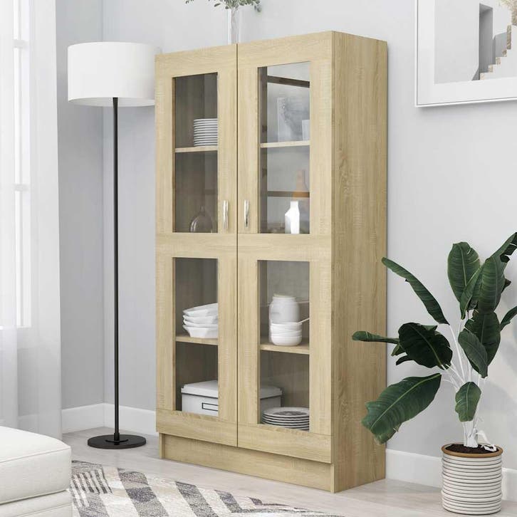 vidaXL Vitrinekast 82,5x30,5x150 cm bewerkt hout sonoma, Huis en Inrichting, Kasten | Boekenkasten, Nieuw, Verzenden