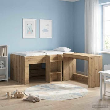 vidaXL Kinderhoogslaper Artisanaal eiken 80 x 160 cm Bewerkt, Verzenden
