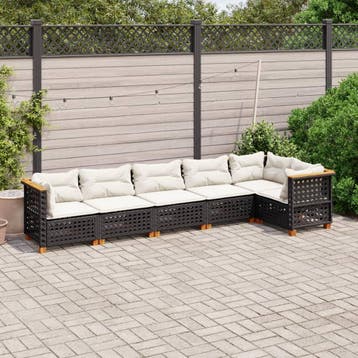 vidaXL 6-delige Loungeset met kussens poly rattan zwart, Verzenden, Loungeset