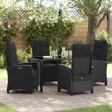 vidaXL Tuin Eettafel Set 5 st Zwart poly rattan, Verzenden