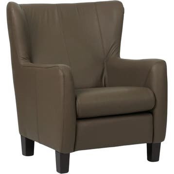 Leren fauteuil Hug - Toledo Moss (bruin/groen) - Poten hout, Huis en Inrichting, Nieuw, Ophalen of Verzenden, 75 tot 100 cm, Eigentijds, Klassiek, Retro, Romantisch