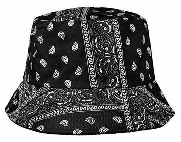 Bucket Hat Hoedje – Paisley Patroon – One Size – Zwart