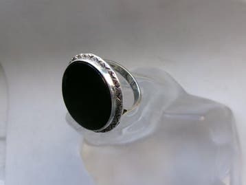 Argent, Onyx - Bague - Signet Art déco