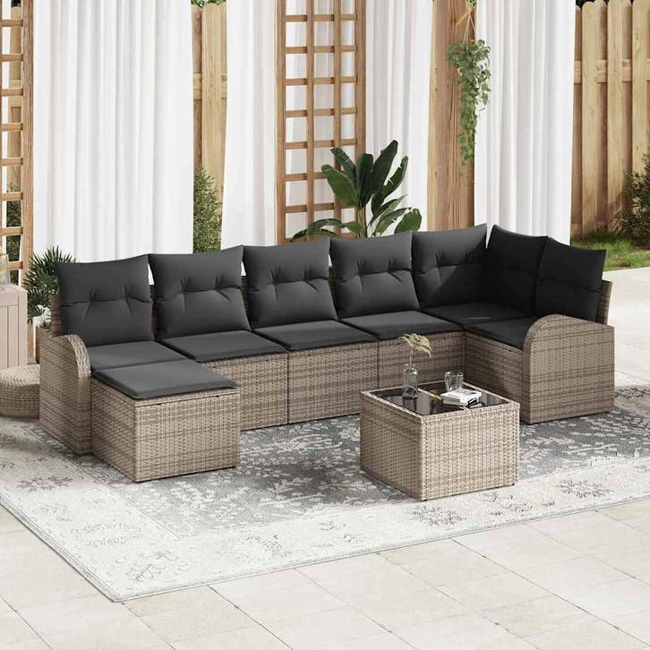 vidaXL Bankstel 8 st Grijs poly rattan, Tuin en Terras, Tuinsets en Loungesets, Nieuw, Verzenden