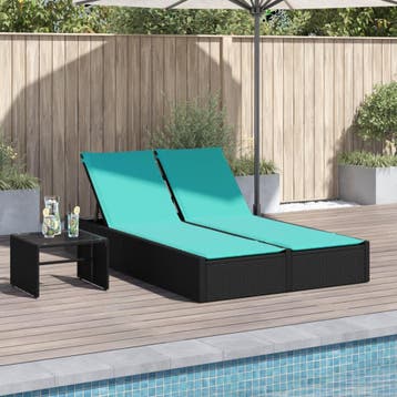 vidaXL Dubbele ligstoel met kussens zwart poly rattan, Verzenden