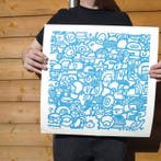 Kev Munday - Smiley Society (Blue) - Textured Giclee Print -