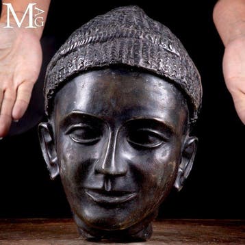 Bronze - Okimono rituel japonais en bronze – Souffleur de, Verzamelen, Mineralen en Fossielen