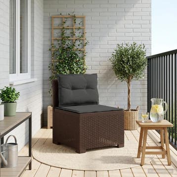 vidaXL Eén-zits Tuin Sofa met Kussens Rieten Look PP Bruin, Verzenden, Nieuw