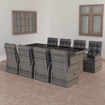 vidaXL 9-delige Tuinset met kussens poly rattan grijs, Verzenden, Nieuw, Tuinset