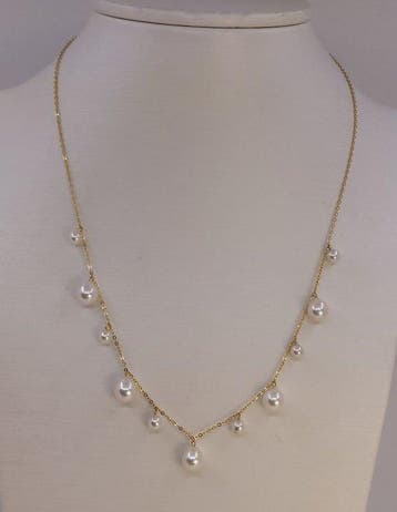 Collier - 18 carats Or jaune - Perles Akoya de 4 × 7,5 mm