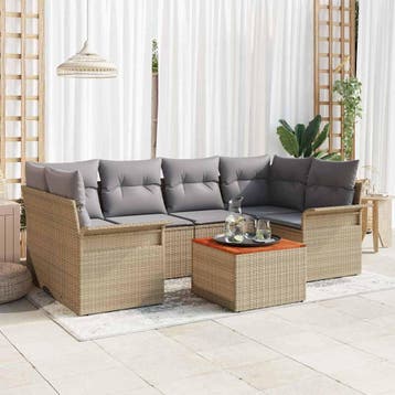 vidaXL Tuinbank Set 7 st 6-Aantal zitplaatsen Beige en, Verzenden, Nieuw