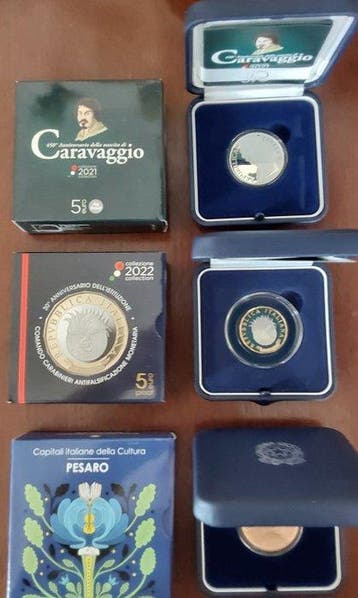 Italie. 5 Euro 2021/2024 (3 coins) Proof (Sans prix de