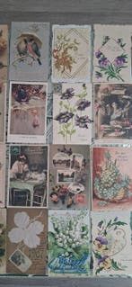 Frankrijk - Verjaardag, Geborduurde Ansichtkaarten,, Gelopen