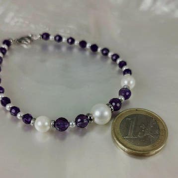 Armband Zilver Parel - Parel - SSP-Akoya 3-9MM Amethisten, Nieuw