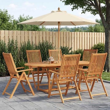 vidaXL Buiten Eetset met Parasol 8 st Crème Wit en, Verzenden, Nieuw